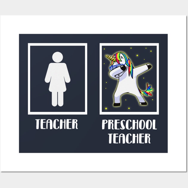 'Preschool Teacher Unicorn' Cute Teacher Dabbing Gift Wall Art by ourwackyhome